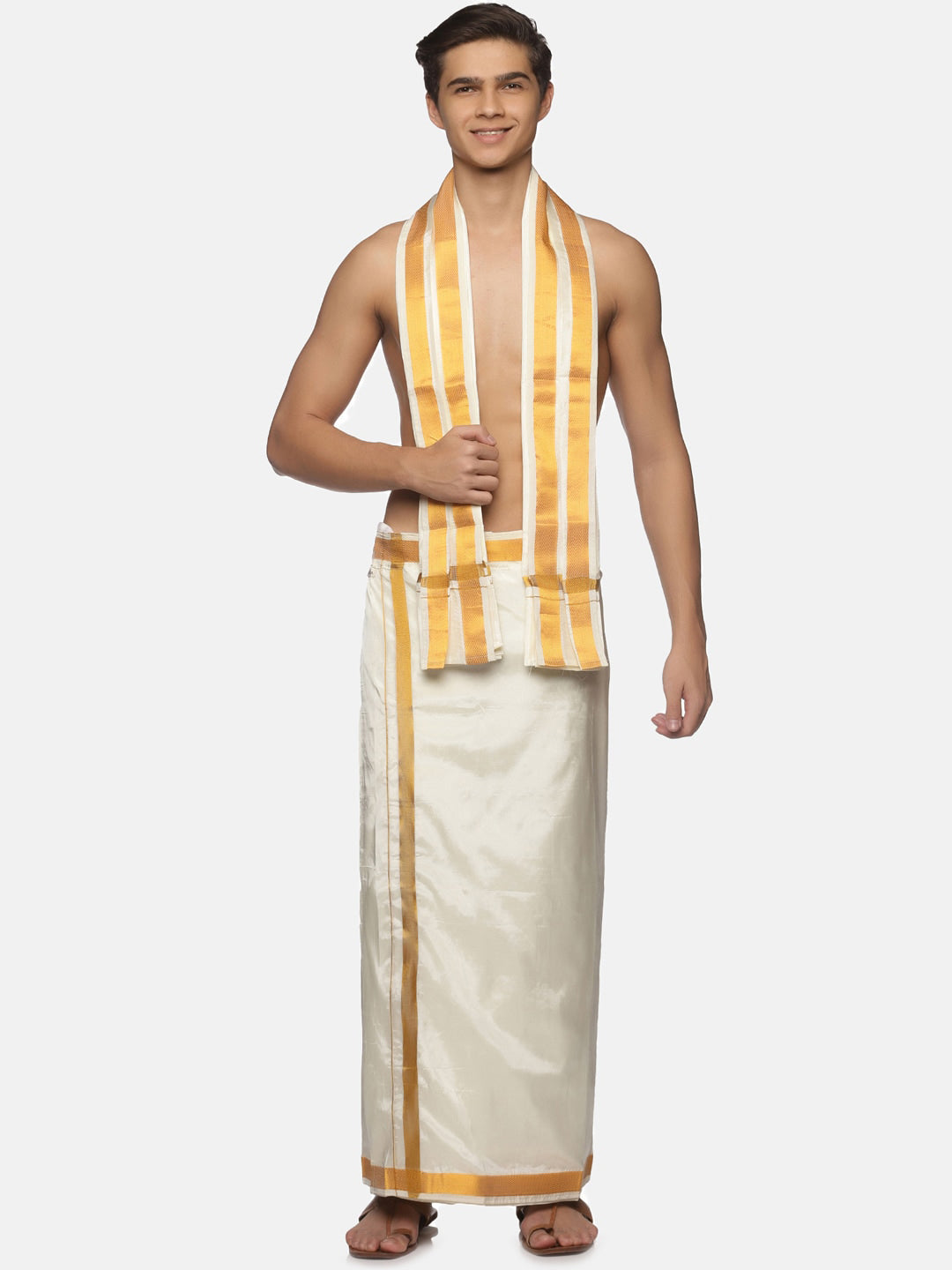 Sethukrishna Cream-Coloured Solid Dhotis For Men | Swadesiicart
