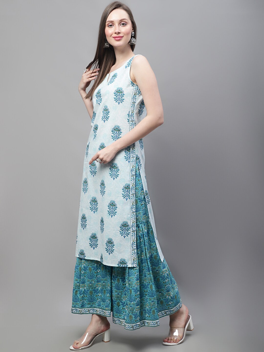 Kalini Ethnic Motifs Printed Regular Pure Cotton Kurta with Sharara | Swadesiicart