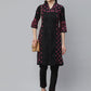 ADA Women Black & Pink Chikankari Hand Embroidered Sustainable Handloom Kurta with Trousers | Swadesiicart