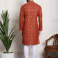 Sojanya Men Orange Printed Cotton Linen Kurta with Churidar | Swadesiicart