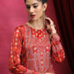 Vishudh Red Ethnic Motifs Printed Neck Straight Kurta - Swadesiicart