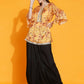 Women Republic Yellow Printed Satin Georgette Shirt With Bell Sleeves And Dhoti | Swadesiicart