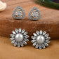 Shoshaa Set of 2 Silver-Toned Ad Stones Contemporary Studs Earrings
