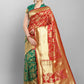 Kalini Red & Green Floral Zari Silk Blend Banarasi Saree | Swadesiicart