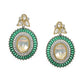 Kundan and Diamond with Green Stones Dangler Earrings (Green) - Ruby Raang | Swadesiicart