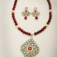 NVR Women's Red Kundan-Studded & Beaded Handcrafted Jewellery Set - Swadesiicart