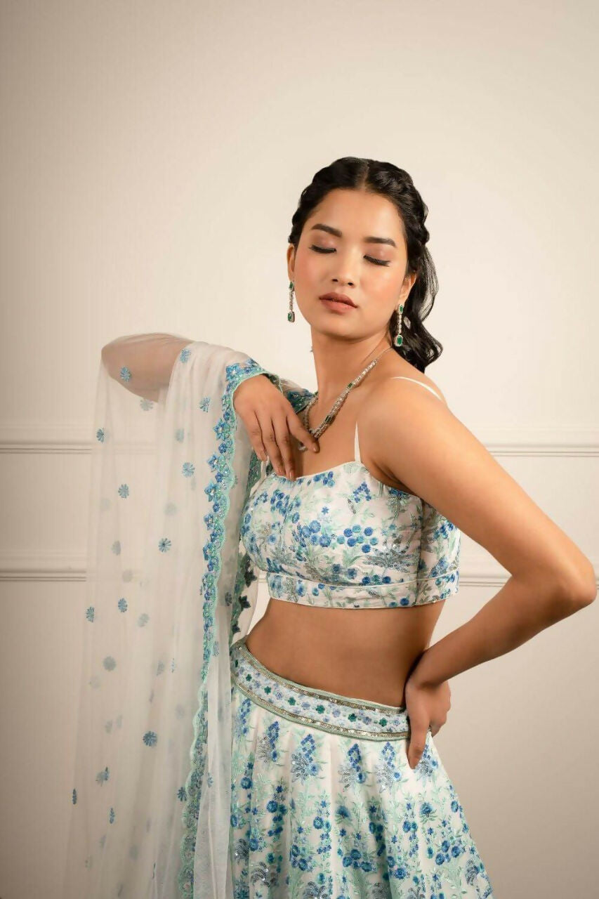 Jyoti Fashion Premium Sky Blue Faux Georgette 3MM Sequins with Thread & Jari Embroidery Lehenga Choli with Dupatta | Swadesiicart