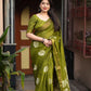 Mehndi Cotton Crepe Batik Print Saree with Unstitched Blouse - Hiral Fashion | Swadesiicart