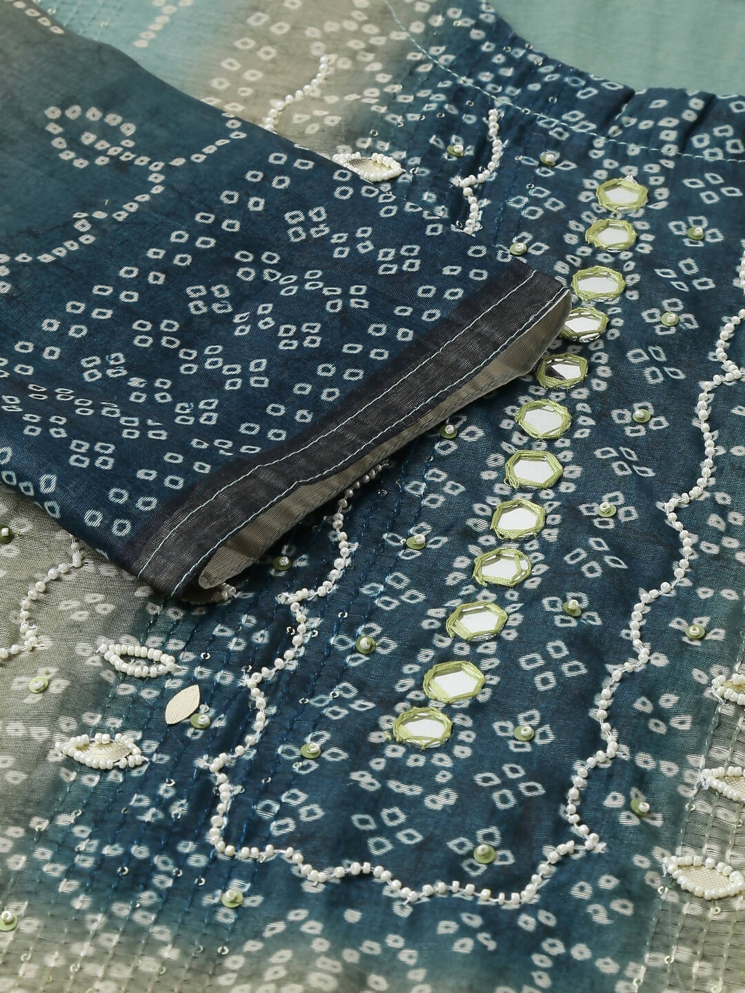 Blue Chinon Digital Printed With Hand Work Kurta - Himanshi - Swadesiicart