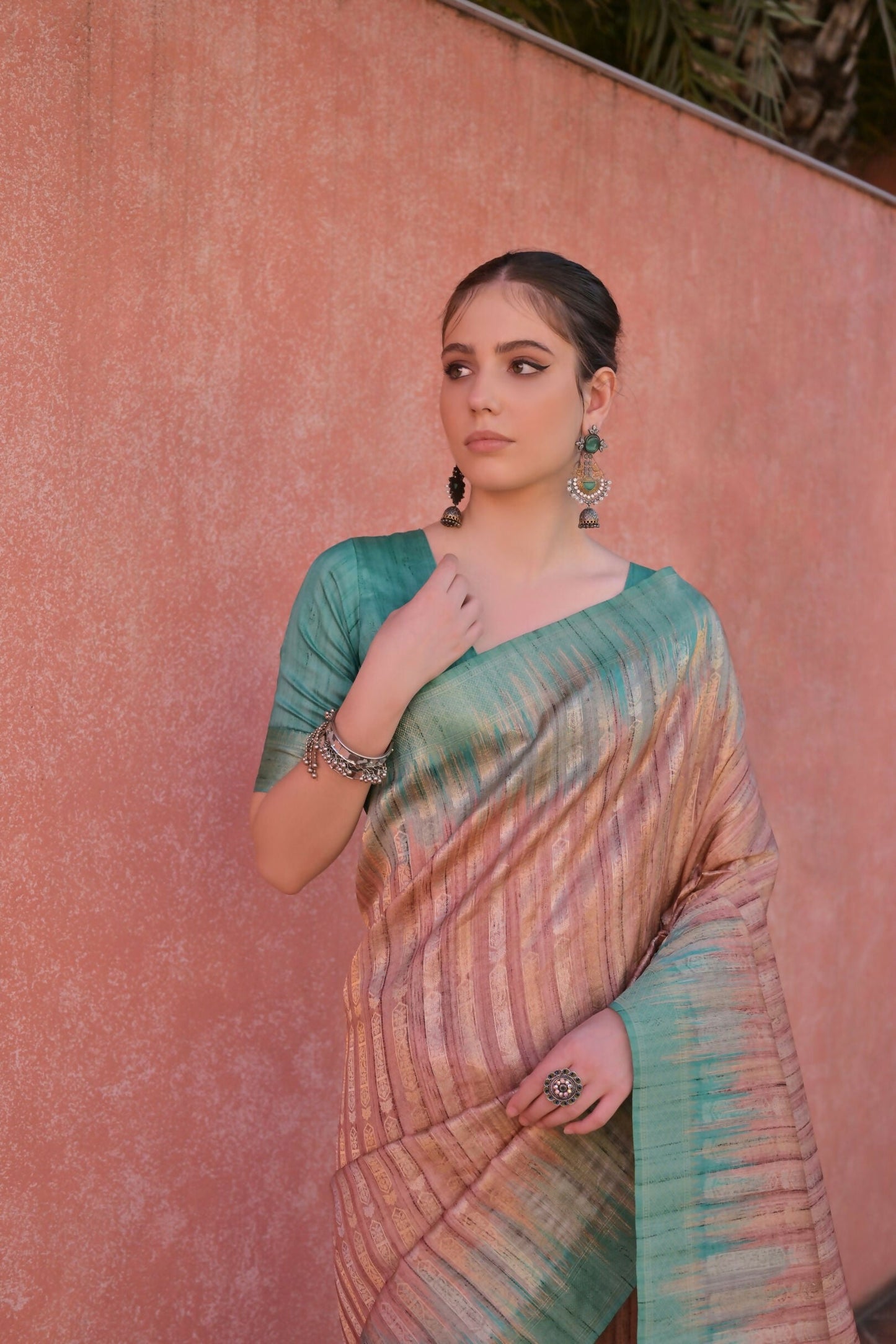 Vishnu Weaves Women's Coffee Tussar Silk Woven Saree with Blouse - Swadesiicart