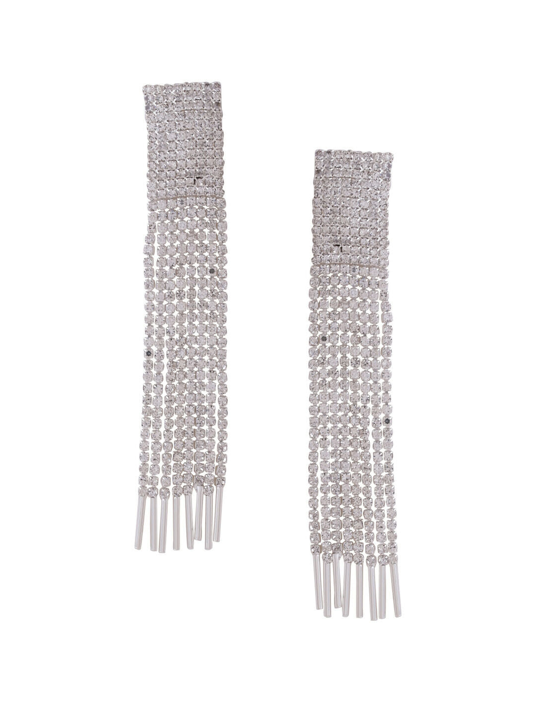 NVR Women Silver Toned Contemporary Ad Studded Drop Earrings | Swadesiicart
