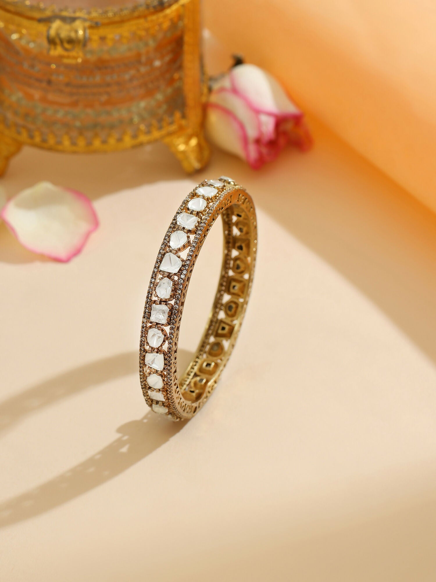 Ruby Raang 22k Gold Polished Kundan Bracelet | Swadesiicart