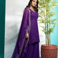 Aayaa Designer Faux Gorgette Embroidery Zari Sequins Thread work Full Flaired plazzo Suit with Dupatta - Purple