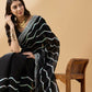 Black Tissue Slub Embroidered Saree with Unstitched Blouse - Vairagi