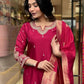 The52 Maroon Beautiful Embroidered Viscose Chanderi Fabric Straight Kurta Pant with Dupatta Set - Swadesiicart