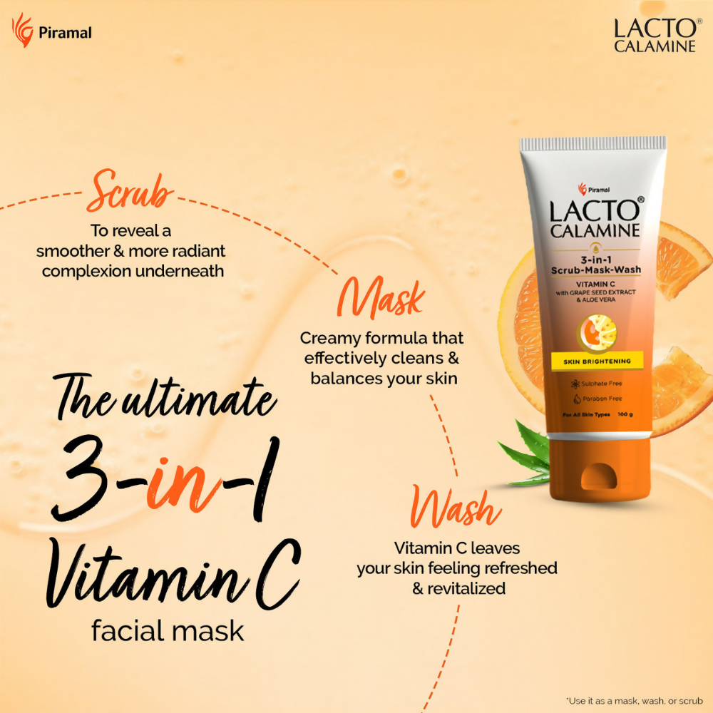 Lacto Calamine 3 - In - 1 Vitamin C Face Scrub - Mask - Wash - Swadesiicart