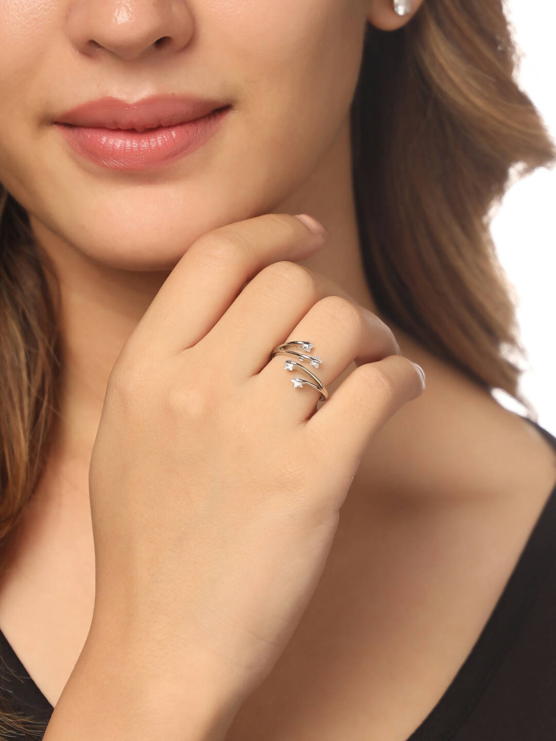 NVR Women's Stylish Latest Silver Plated Ring With Ad Stones | Swadesiicart