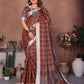 Anaita Brown Weaving Linen Cotton Saree With Blouse
