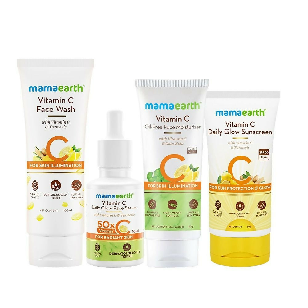 Mamaearth CSMS (Cleanser, Serum, Moisturizer, Sunscreen) Vitamin C Daily Glow Combo | Swadesiicart