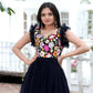 Jyoti Fashion Women's Navy Blue Sequins Thread Embroidery Faux Blooming Anarkali Dress | Swadesiicart