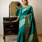 Vishnu Weaves Women's Rama Handloom Raw Silk Woven Border Saree with Unstitched Blouse - Swadesiicart