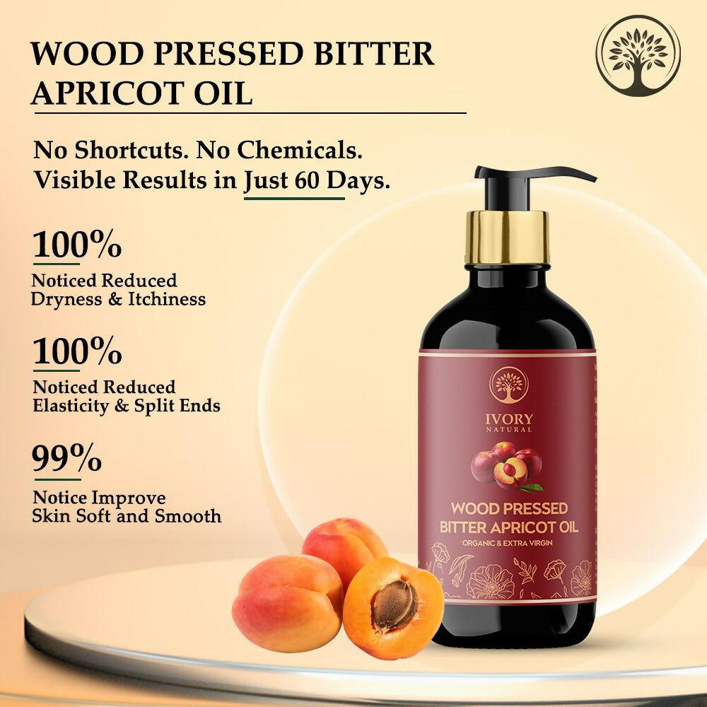 Ivory Natural Wood Pressed Bitter Apricot Oil Organic & Extra Virgin For Deep Moisturization, Gentle Hydration, And Youthful Glow | Swadesiicart