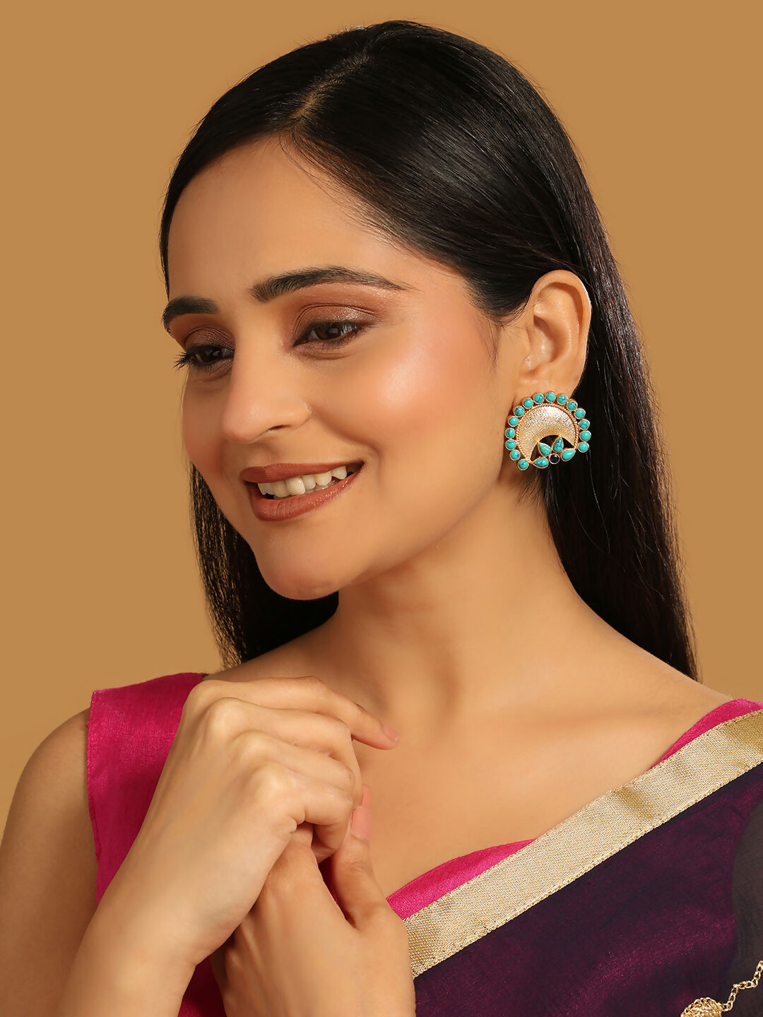 Nuyug Turquoise Crescent Earrings | Swadesiicart