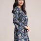 Aavyora Women's Navy Blue Cotton Tunic with Red and White Floral Print, Pin-Tuck Detailing, and Flared Sleeves