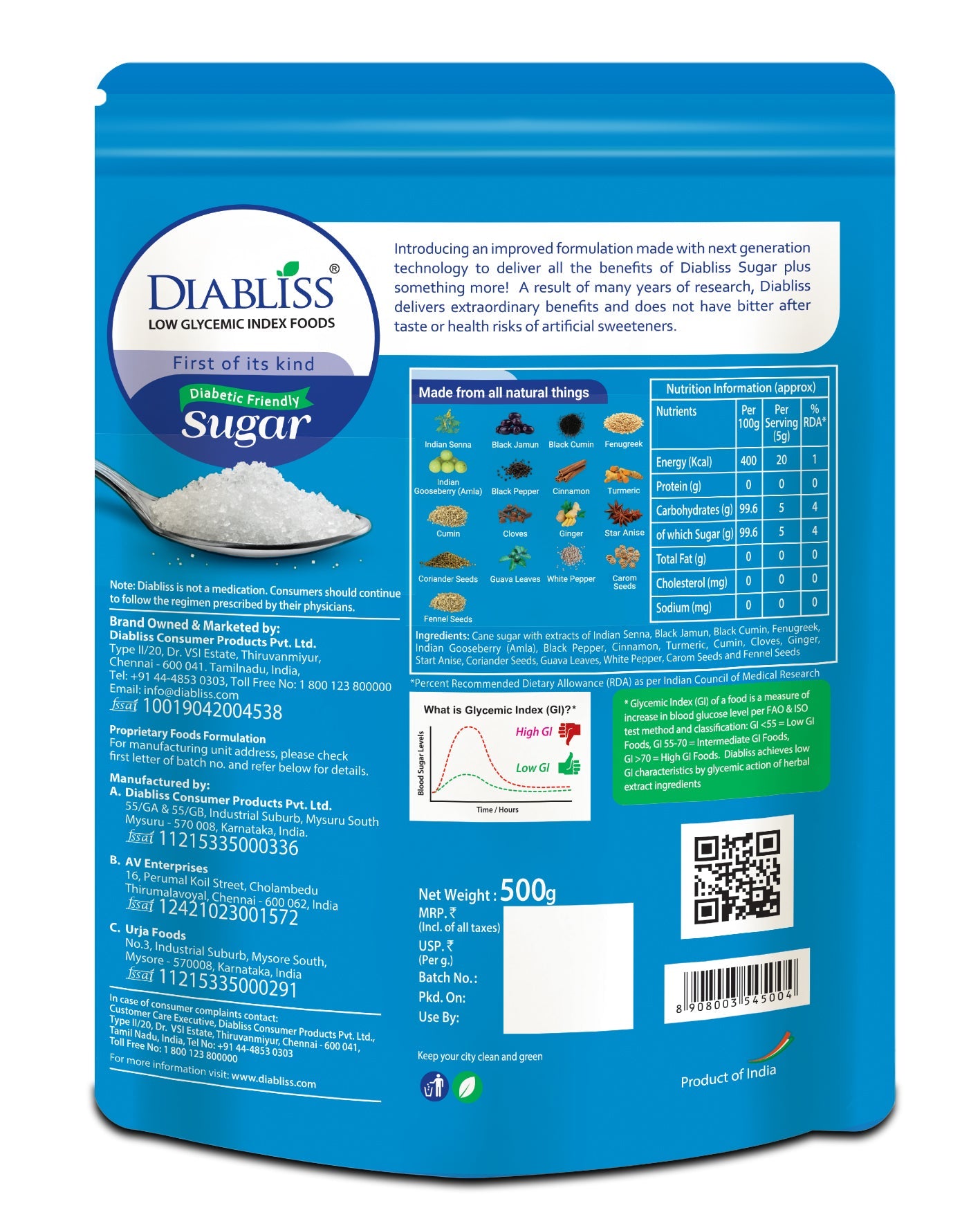 Diabliss Diabetic Friendly Sugar - Swadesiicart