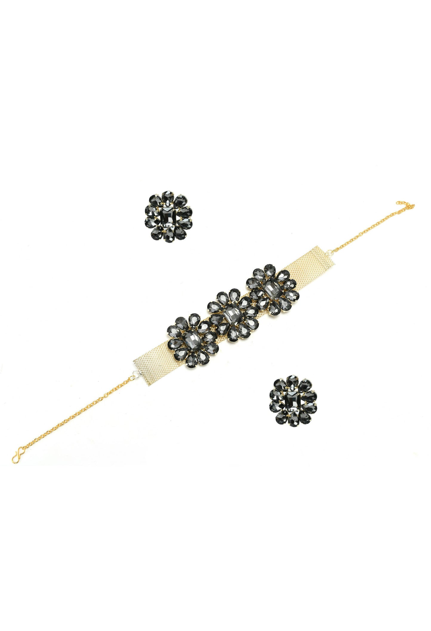 Mominos Fashion Joharkamal Gold-Polished Brass Finish Stone Choker For Women & Girls (Grey) | Swadesiicart