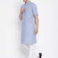 Even Apparels Blue Men's H/S Pure Cotton Kurta With Band Collar | Swadesiicart