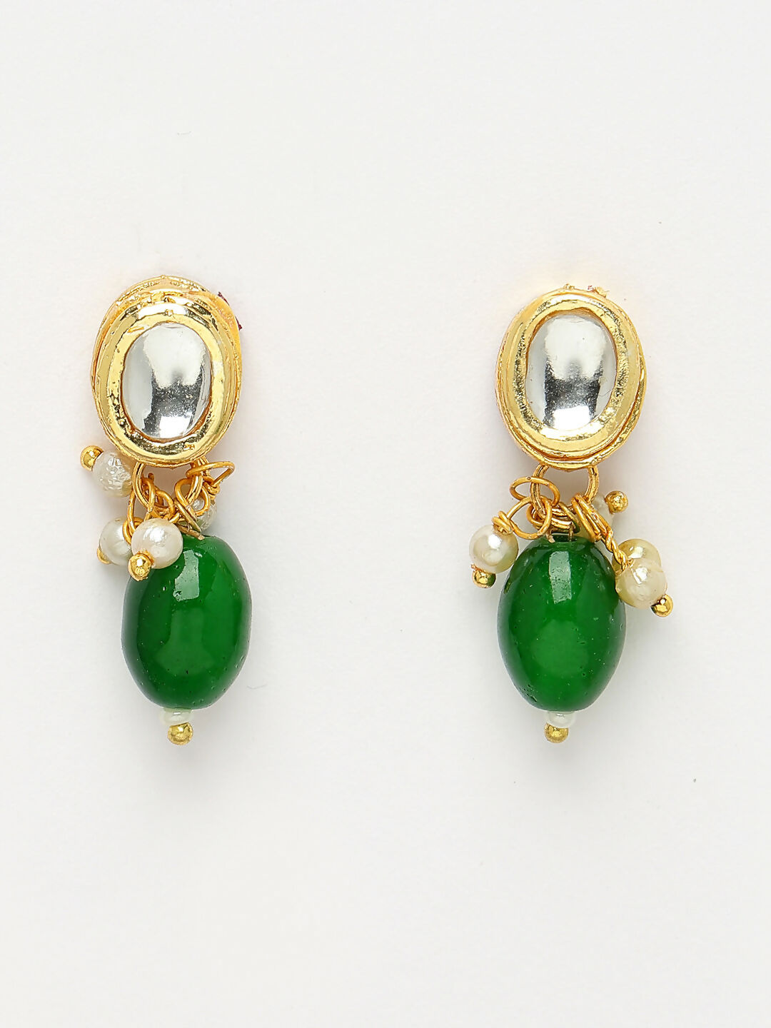 NVR Women's Green Artificial Beads Layered Necklace with Drop Earring - Swadesiicart