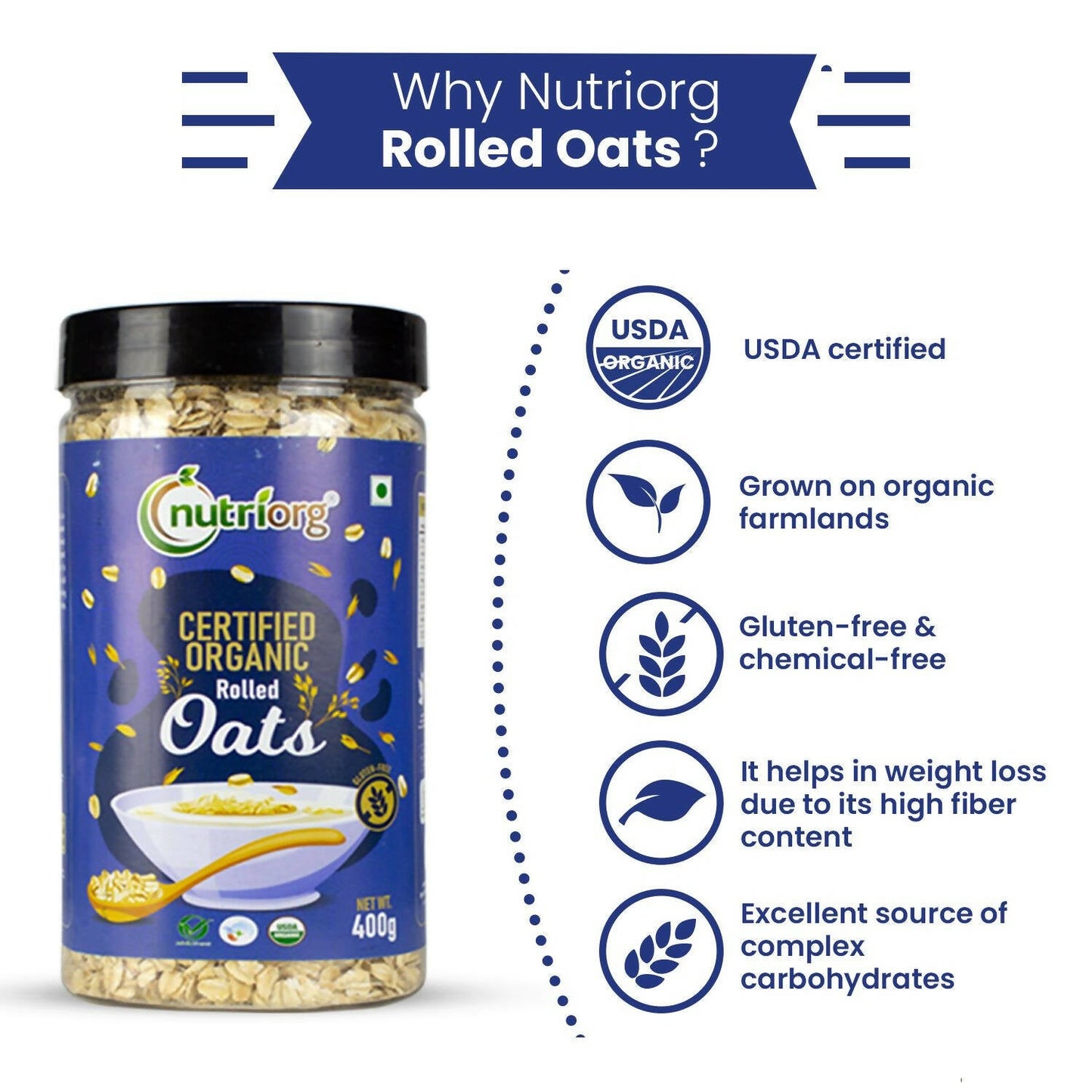 Nutriorg Certified Organic Rolled Oats - Swadesiicart