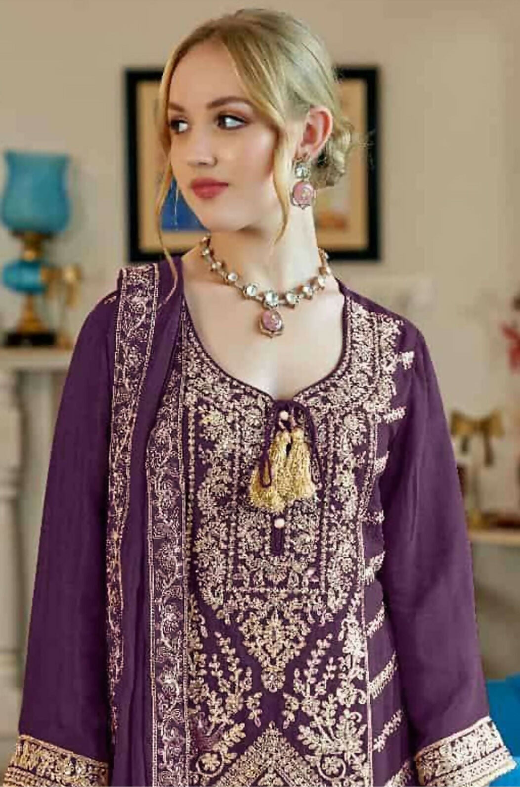 Anaita Purple Vichitra Simar With Embroidery Coding Sequence Stitched Salwar Suit