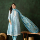 Blue Crystal Organza schiffli embroidery Kurta With Trouser & Dupatta - Bhumi