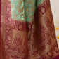 Joban Fashion Aqua Crepe Chiffon Pure Handloom Banarasi Silk Saree | Swadesiicart