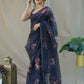 Vamsee Nitya Navy Blue Organza Saree - Swadesiicart