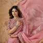 Pink Banarasi Crush Silk Thread, Sequence, Cord and jari Embroidered with Stone Work Saree - Mohmanthan Dakshika | Swadesiicart