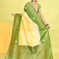 Joban Fashion Light Yellow & Parrot Green Plain With Weaving Border Banarasi Silk Sarees | Swadesiicart