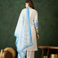 Blue & White Roman Silk Embroidered Kurta With Trouser & Dupatta - Bhumi