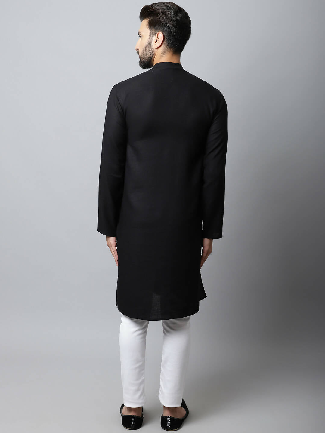 Even Apparels Black Color Linen Linen Men's Kurta With Side Placket (LN761) | Swadesiicart