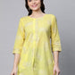 Ahalyaa Women Yellow Pure Cotton Glitter Print Tunic | Swadesiicart