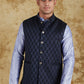 Bluesaanchi Men's Jacquard Prussian Blue Waistcoat | Swadesiicart