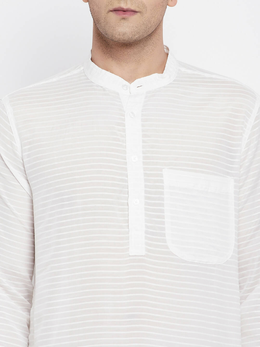 Even Apparels Pure Cotton Men's Kurta With Band Collar in White Color | Swadesiicart