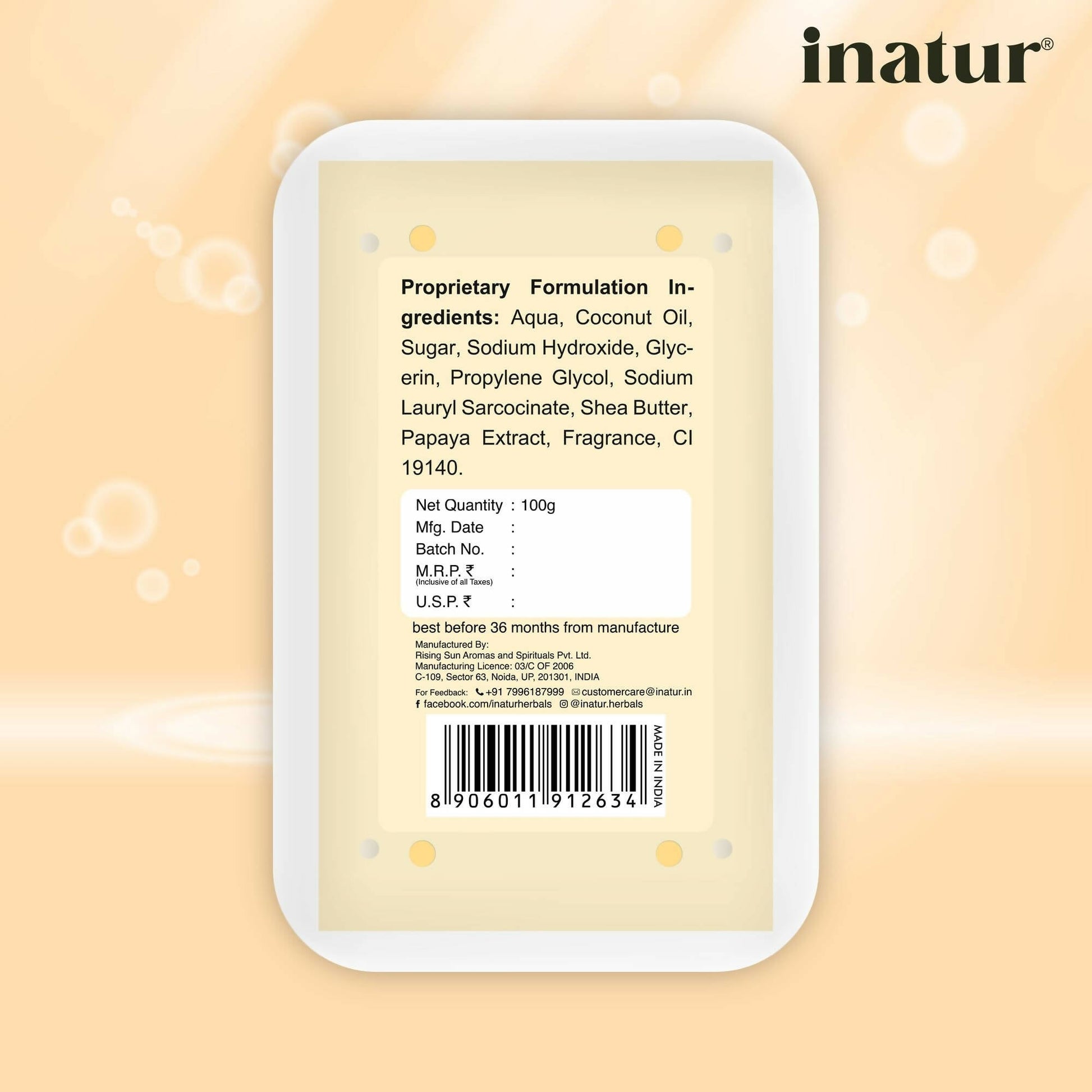 Inatur Papaya and Coconut Soap - Swadesiicart