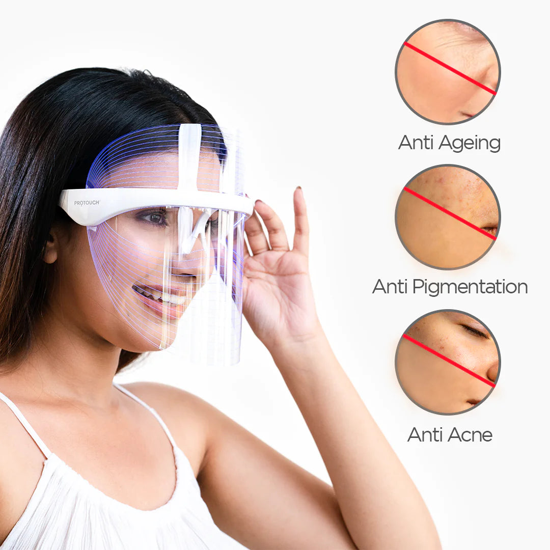 PROTOUCH 3-in-1 LED Face Mask – Anti-Aging, Acne & Skin Rejuvenation Light Therapy Mask for Glowing Skin | Swadesiicart