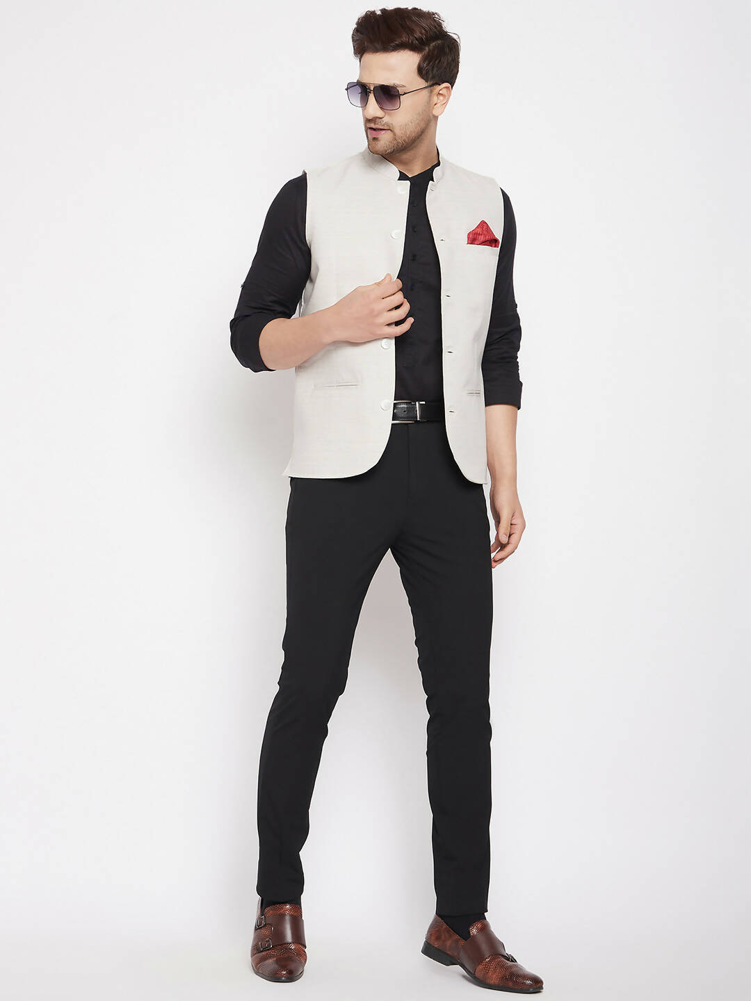 Even Apparels Cream Merino Men Woven Nehru Jacket BF504 | Swadesiicart