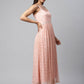 Ahalyaa Women Pink Net Gold Foil Print Dress | Swadesiicart