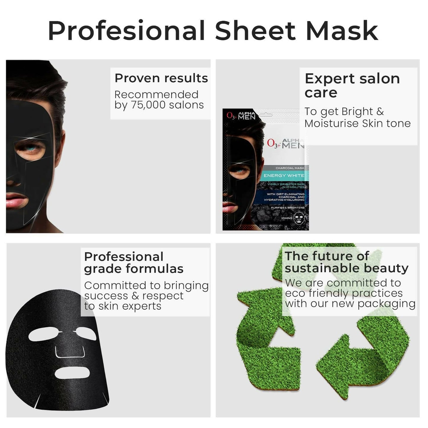 Professional O3+ Alpha Men Energy White Charcoal Face Sheet Mask - Swadesiicart