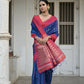 Vishnu Weaves Women's Blue Raw Silk Saree with Blouse - Swadesiicart